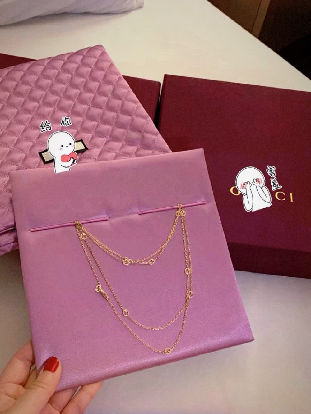 Gucci Pink and Gold Layered Necklace